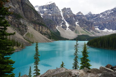 Panoramic view of lake and mountains