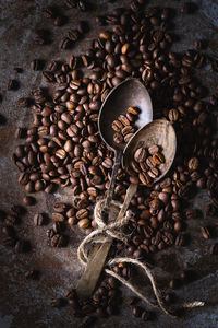 High angle view of coffee beans on table