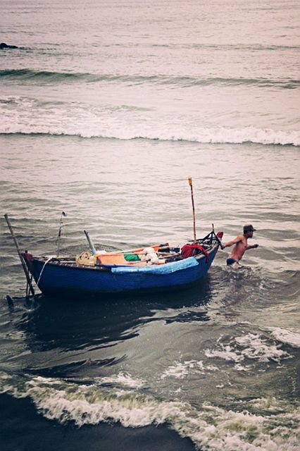 nautical vessel, boat, transportation, mode of transport, water, moored, sea, waterfront, travel, nature, tranquility, day, rowboat, sailing, outdoors, high angle view, beach, horizon over water, rippled, tranquil scene