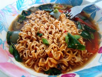 Close-up of noodles served in plate