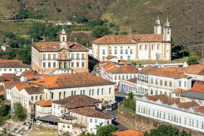 High angle view of buildings in city