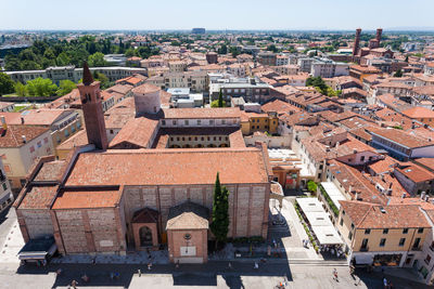 High angle view of buildings in city