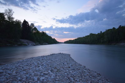 Scenic view of lake against sky during sunset