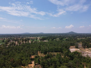 High angle view of trees on landscape against sky