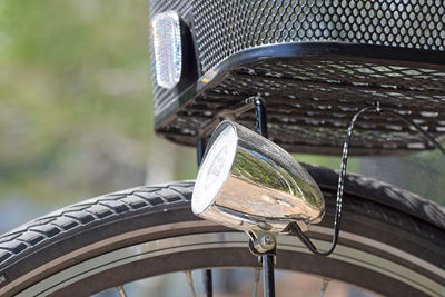 Close-up of bicycle in basket