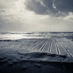 Scenic view of sea against cloudy sky