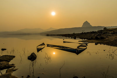 Scenic view of lake against sky during sunset