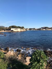 Scenic view of sea against clear sky