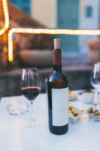 Close-up of wine in glass on table