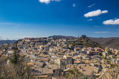 High angle view of townscape against sky