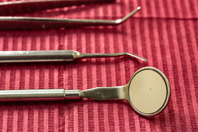 High angle view of objects on table