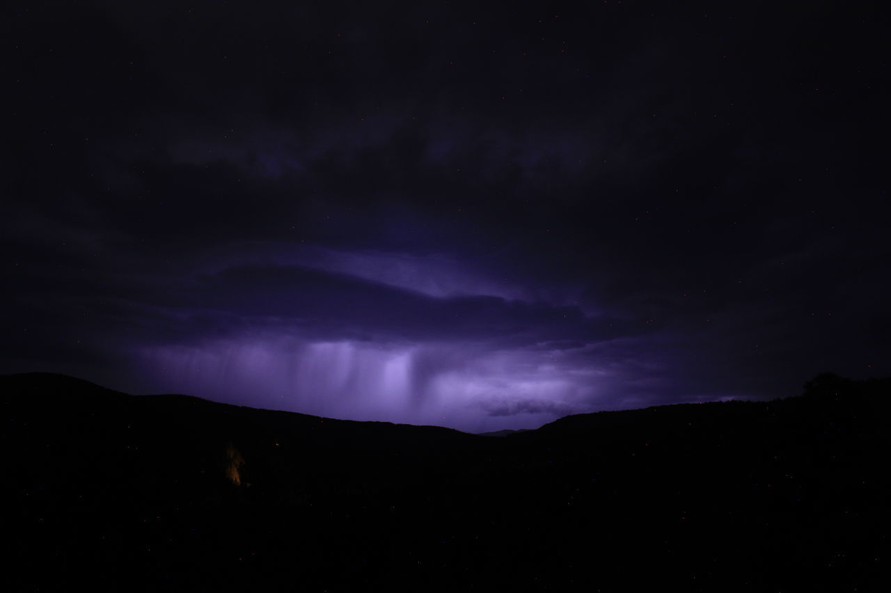 night, beauty in nature, sky, darkness, mountain, scenics - nature, cloud, environment, power in nature, lightning, storm, dramatic sky, star, dark, no people, thunderstorm, nature, silhouette, landscape, awe, astronomy, space, mountain range, outdoors, thunder, tranquility, storm cloud