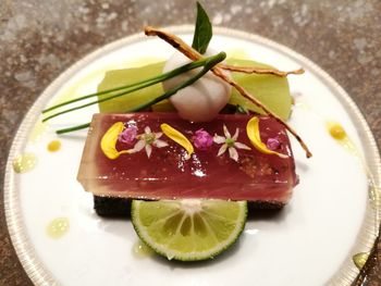 High angle view of food in plate