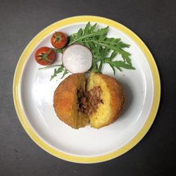 High angle view of meal served in plate