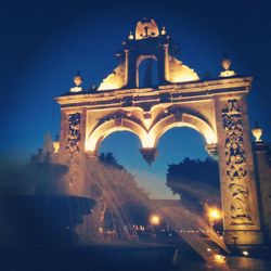 Low angle view of illuminated built structure