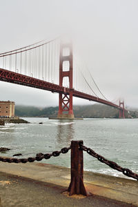 View of suspension bridge over sea