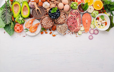 High angle view of fruits on table