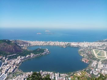 High angle view of city at waterfront