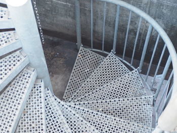 High angle view of spiral staircase in building