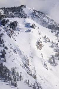 Low angle view of snow covered mountain