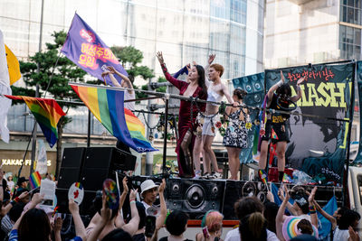 Group of people in front of building