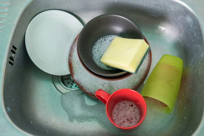 High angle view of ice cream in bowl