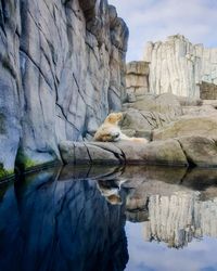 Reflection of rocks in lake