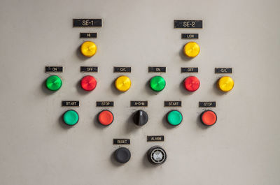 Close-up of multi colored push buttons
