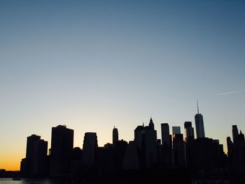 Silhouette of city against clear sky