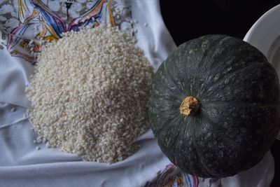 High angle view of pumpkins