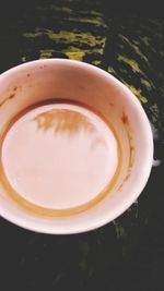 High angle view of coffee cup on table