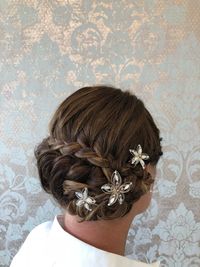 Rear view of woman wearing hair clips