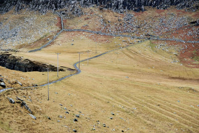 High angle view of road amidst field