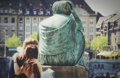 Rear view of woman in city