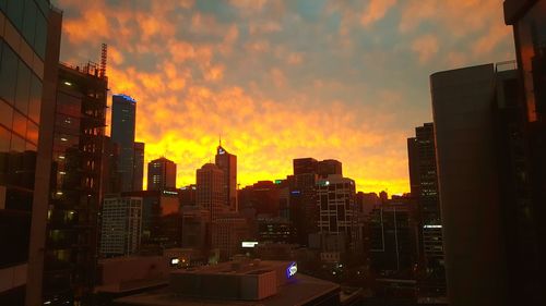 Buildings at sunset