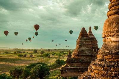 Hot air balloons against sky