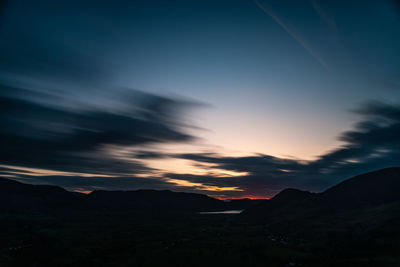 Scenic view of silhouette mountains against sky during sunset