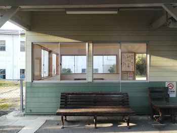 Empty benches in abandoned building