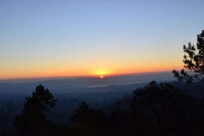 Scenic view of silhouette mountains against sky during sunset