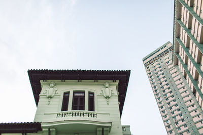 Low angle view of buildings against clear sky