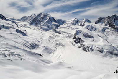 Scenic view of snowcapped mountains against sky