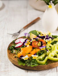 High angle view of vegetables on table