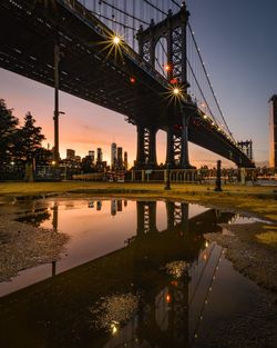 Bridge over river at night
