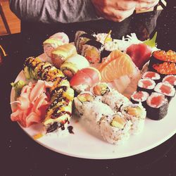 Close-up of served food in plate