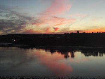 Scenic view of calm lake at sunset