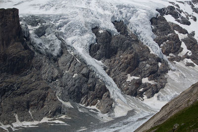 High angle view of glacier on rocks