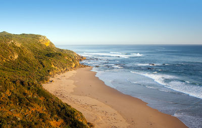 Scenic view of beach against clear sky