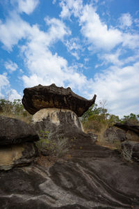 Rock formations on landscape against sky