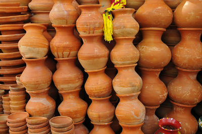 Full frame shot of pots for sale at market