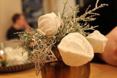 Close-up of christmas decoration on table